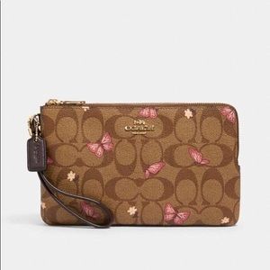 Double zip wallet canvas with butterfly print